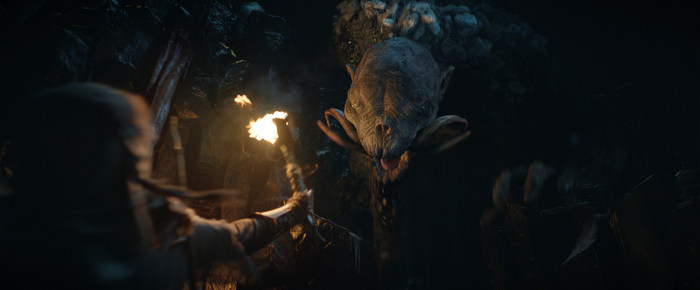 Final studio VFX shot of the snow-troll appearing in Episode 1 of The Lord of the Rings: The Rings of Power. Image courtesy of Amazon Studios.