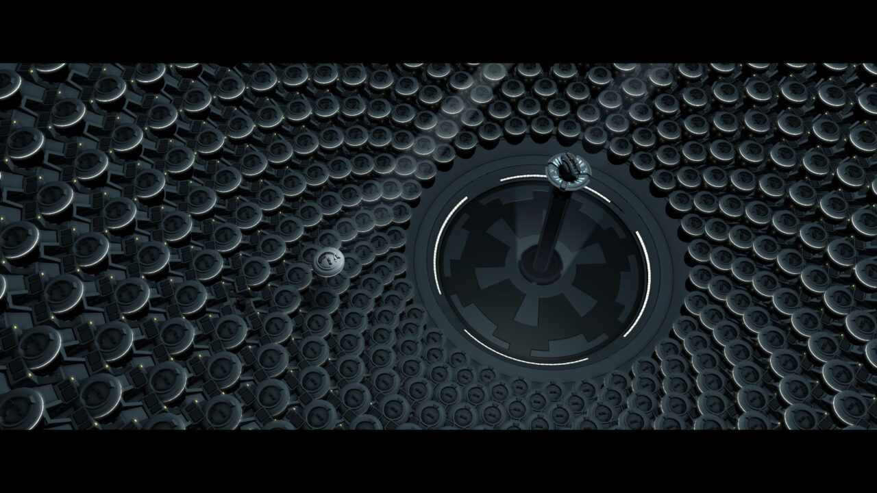 Visualization frame from shots in the Galactic Senate. The Third Floor, Inc. © Lucasfilm Ltd. All Rights Reserved. 