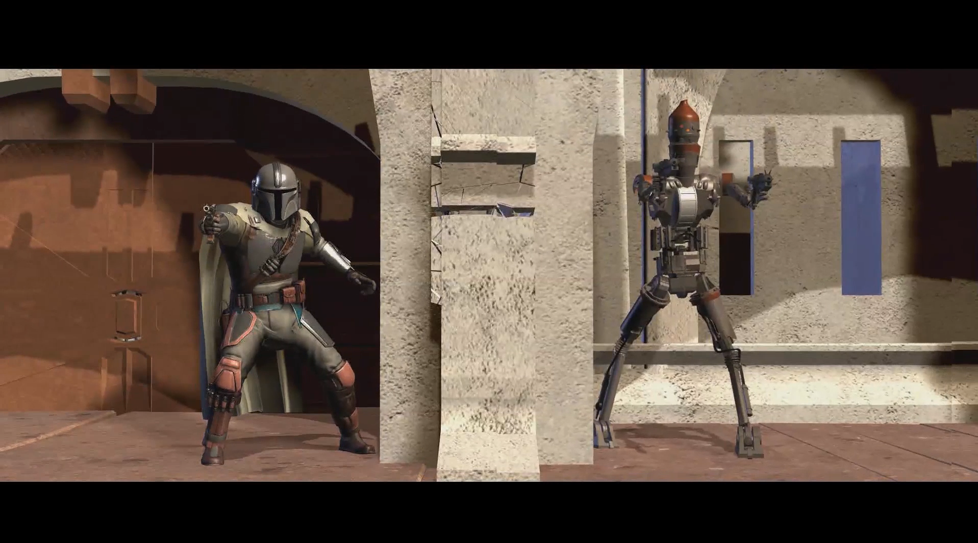 On the out-of-the-way world Arvala-7, a beacon leads the Mandolorian to find an important “asset,” fending off mercenaries with assassin droid IG-11. Virtual blocking imagery, The Third Floor, Inc. © Lucasfilm Ltd. All Rights Reserved.