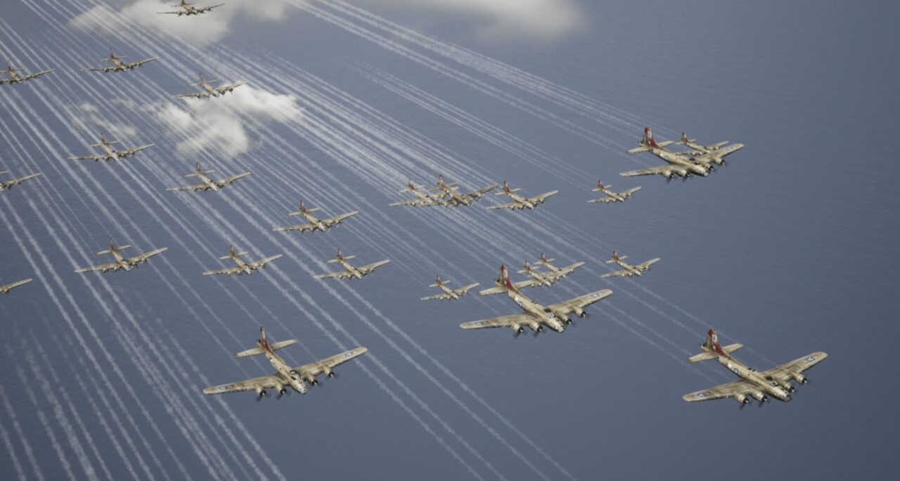 Previs shot, depicting planes forming up in preparation for the battle ahead.
