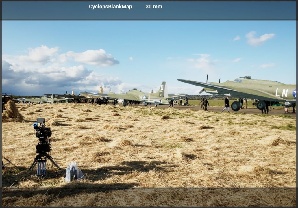 B17s on the runway seen through the viewfinder of Cyclops AR.